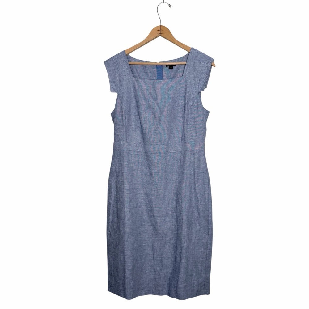 Ann Taylor Scoop Neck Cap Sleeve Chambray Sheath Dress Blue Size 6